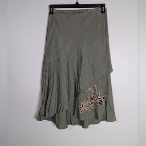 8 LA Boutique Green Midi 90s Vintage‎ Embroidered Skirt
